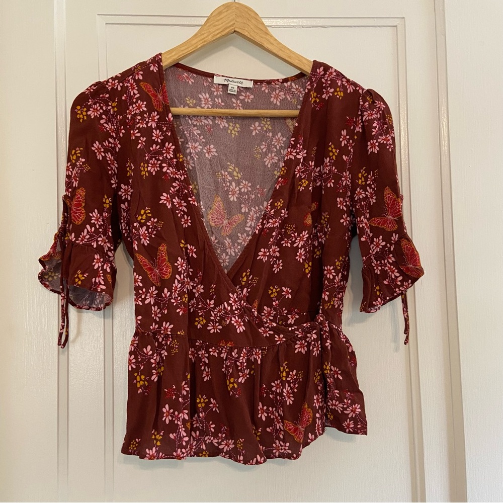 Madewell Floral Butterfly print wrap blouse - Picture 2 of 4